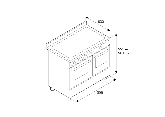 100 cm 5 inductie elektrische dubbele oven top line | Bertazzoni